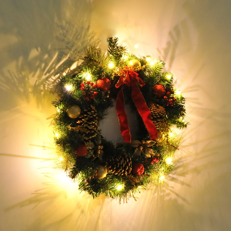 HOMCOM Corona Natalizia Ghirlanda di Natale Decorativa Luminosa con 20 Luci LED Φ60cm