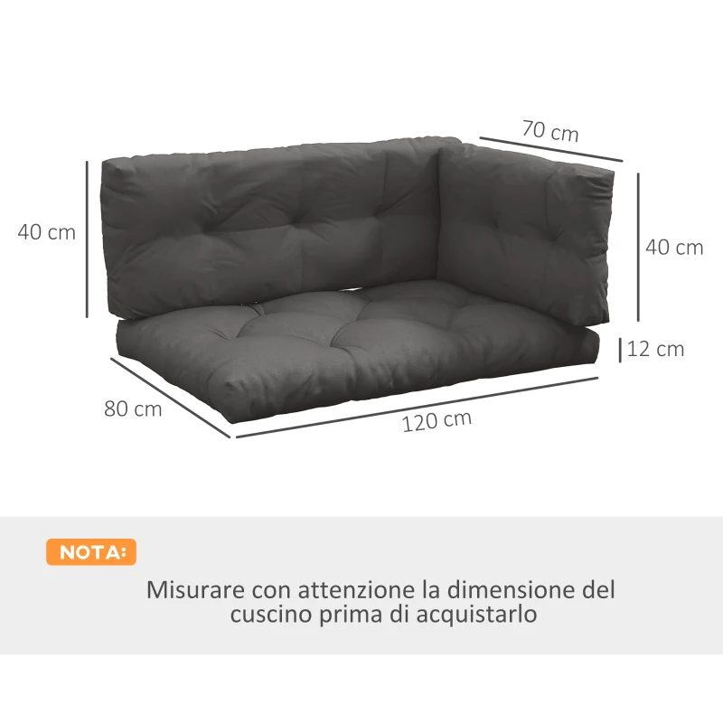 Outsunny Set 3 Cuscini da Giardino per Divani e Pallet in Poliestere con Imbottitura Spessa, Grigio Carbone