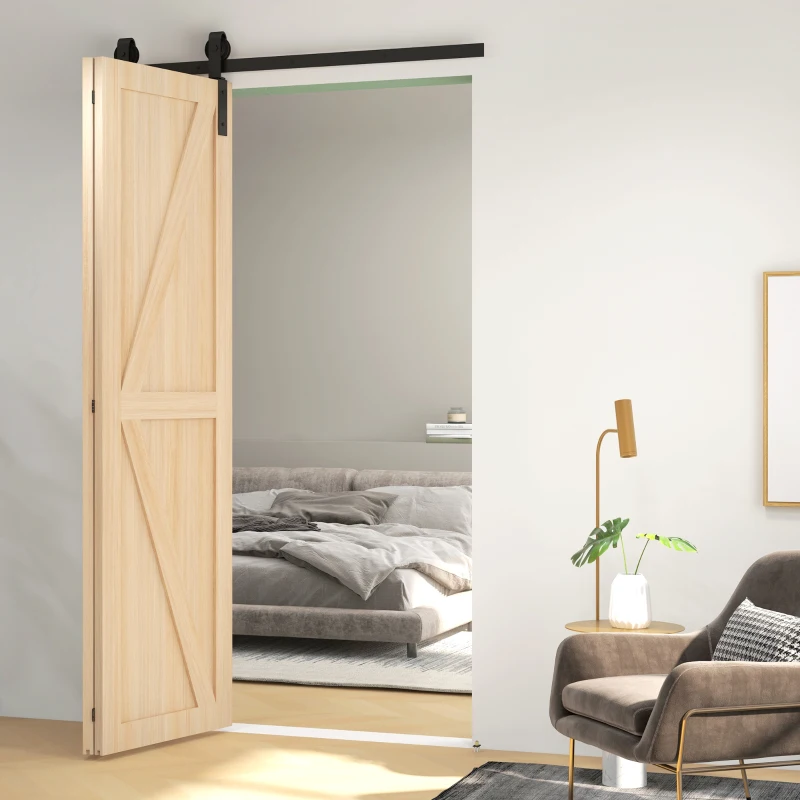 HOMCOM 4FT/122CM Herrajes para Puerta Corredera Plegable para 2 Puertas con Riel para Granero Negro(m-6)