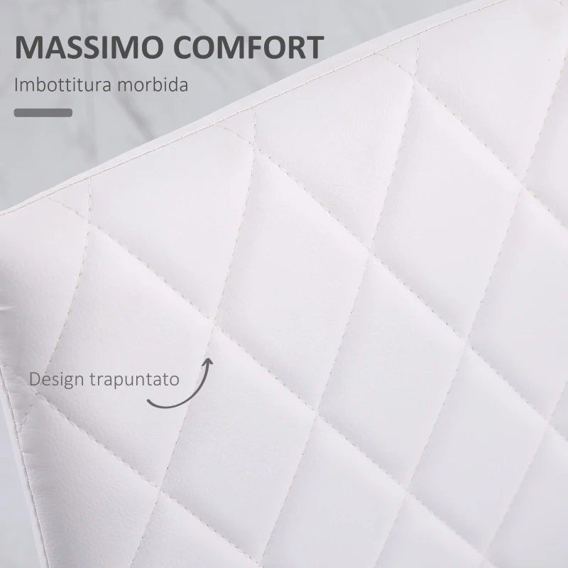 HOMCOM Set 4 Sedie Imbottite per Sala da Pranzo con Rivestimento in Similpelle, 41x50x91cm - Bianco