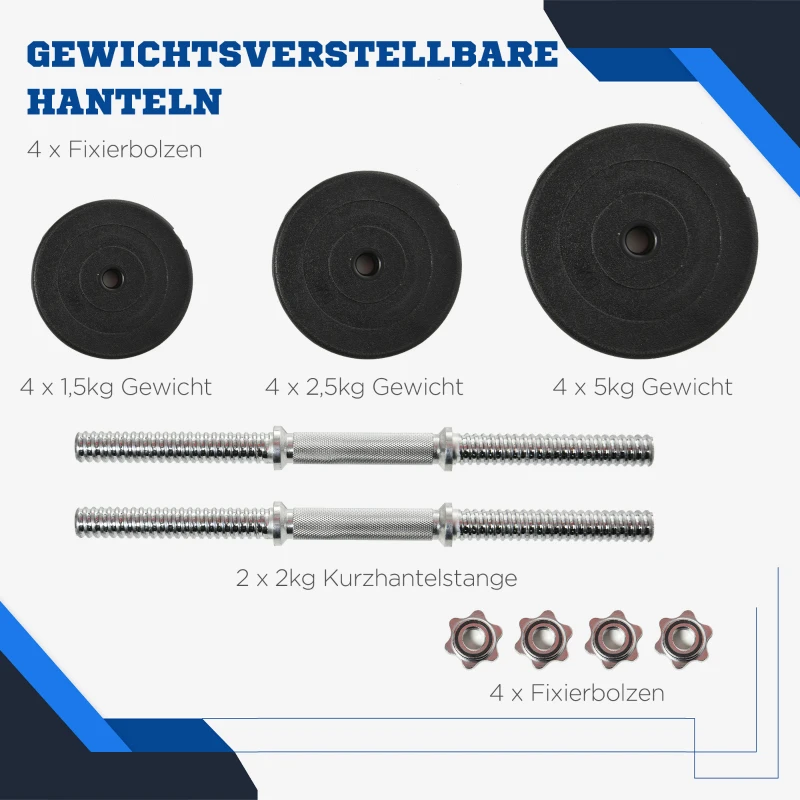 HOMCOM Kurzhantel-Set 40 kg, 2 Metallgriffe, 12 Hantelscheiben, bodenschonend, schwarz