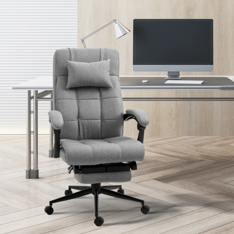 Vinsetto Office Chair with Footrest Ergonomic Office Chair with Armrests Lumber Support and Headrest Light Grey