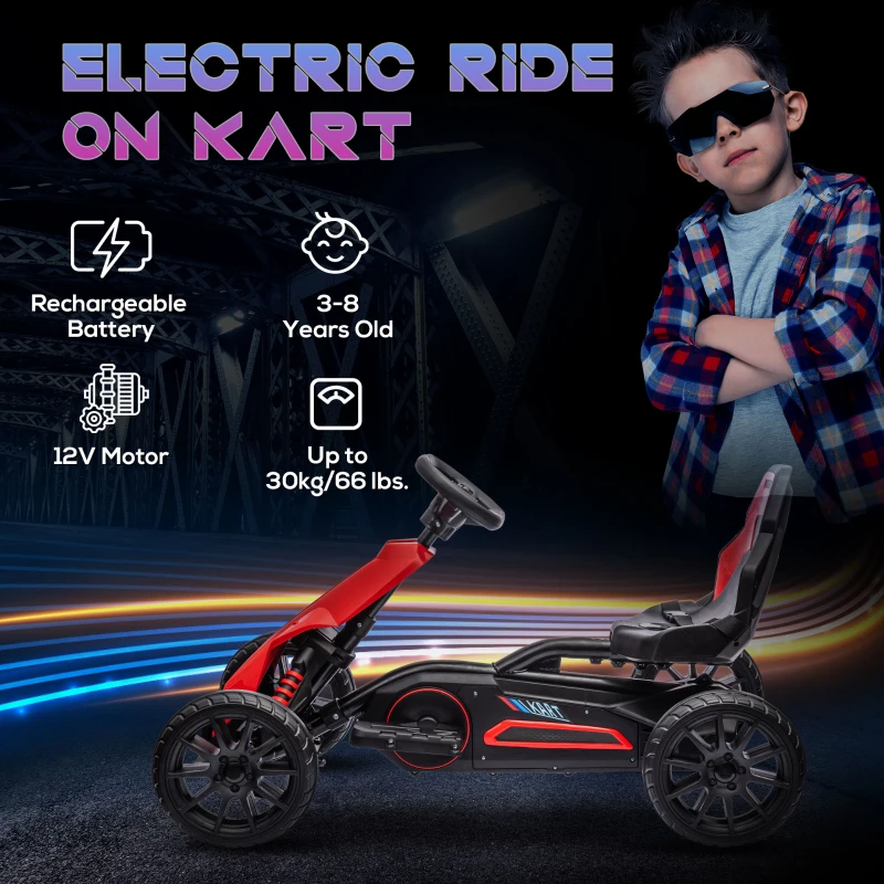 HOMCOM 12V Electric Go-Kart for Kids, Ride-On Racing Go-Kart, with Forward and Reversing Functions, for Ages 3-8 Years - Red