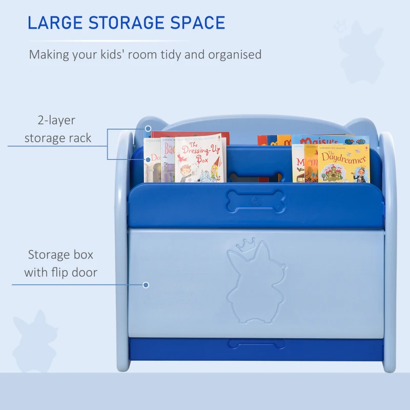 HOMCOM Kids Toy Storage Organizer Bookshelf Unit with 2-layer Storage Rack Box with Flip Lid for Bedroom Playroom Living Room Nursery Blue
