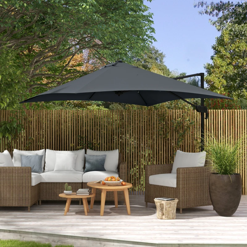 Outsunny Parasol déporté carré inclinable pivotant 360° manivelle piètement - aluminium dim. 3L x 3l x 2,6H m gris foncé