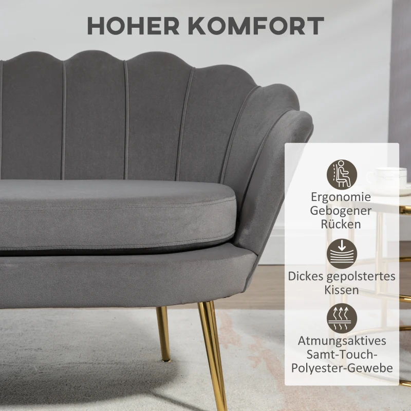HOMCOM 2-Sitzer Stoffsofa Zweisitzer Loungesofa mit weichen und großzügigen Kissen Polstersofa Sitzmöbel Polstermöbel Designsofa elegant Samt Polyester Grau 133 x 63 x 75 cm