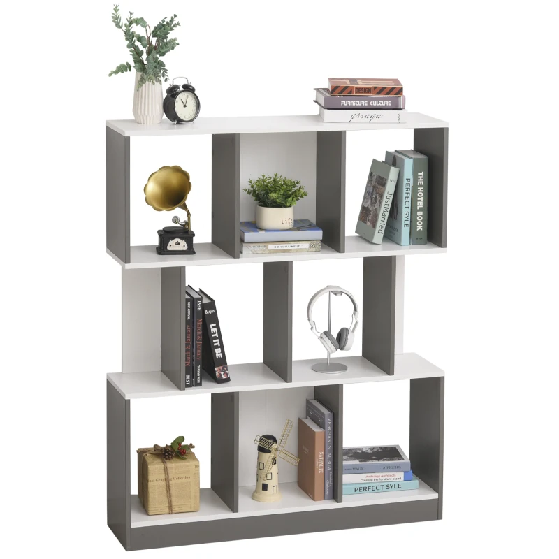 HOMCOM Bücherregal Standregal Büroregal Aktenregal für Büro Wohnzimmer Arbeitszimmer Spanplatte Grau+Weiß 100 x 24 x 124 cm