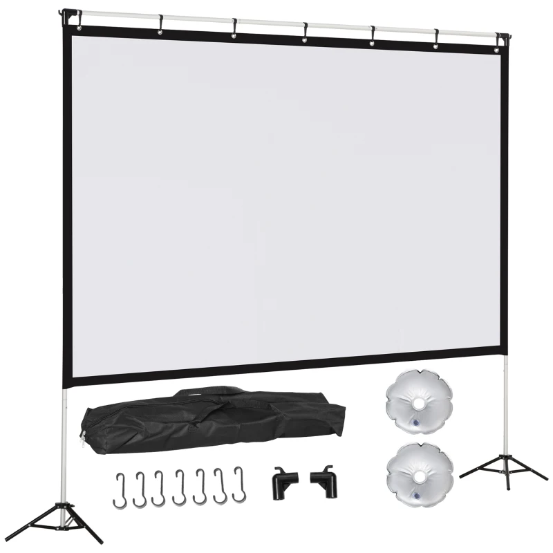 HOMCOM Projector Screen and Stand, 100 inch Portable Front & Rear Projection Screen, 4K HD 16:9 Screen for Outdoor and Indoor, Home Theater, Presentation