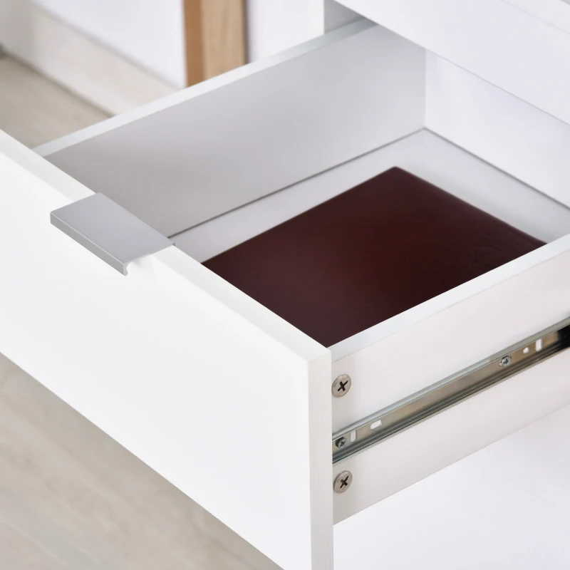 HOMCOM Mesa de Escritorio Espaciosa con Cajón Armario Patas en Forma de Marco de Estilo Moderno 112,5x50x75,5 cm Blanco(m-7)
