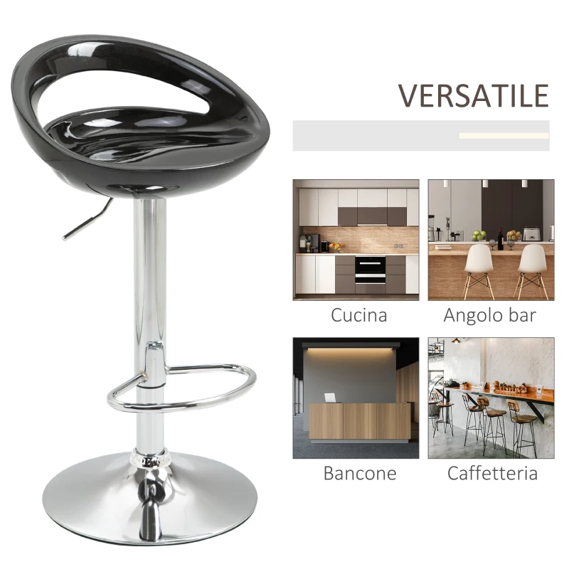 HOMCOM Set 2 Sgabelli da Bar Alti, Sgabelli Girevoli a 360°, con Schienale e Poggiapiedi, Altezza Regolabile, Base in Acciaio, per Sala da Pranzo e Cucina, 46x41x76-96cm, Nero