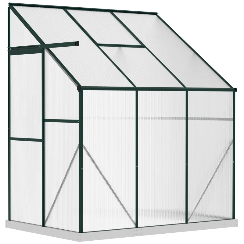 Outsunny 6 X 4ft Walk-In Lean to Greenhouse Garden Heavy Duty Aluminium Polycarbonate with Roof Vent for Plants Herbs Vegetables, Green