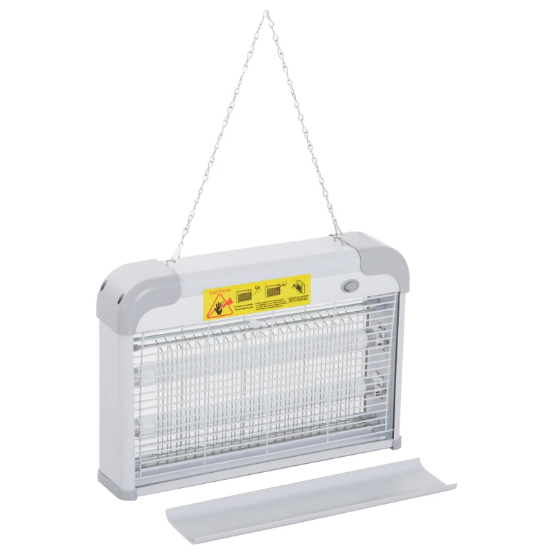 Outsunny Lampe anti-moustique, tueur d'insectes électrique UV 20W, tue-mouche électrique, efficace sur une surface de 60 m², piège à moustique pour intérieur et extérieur, gris