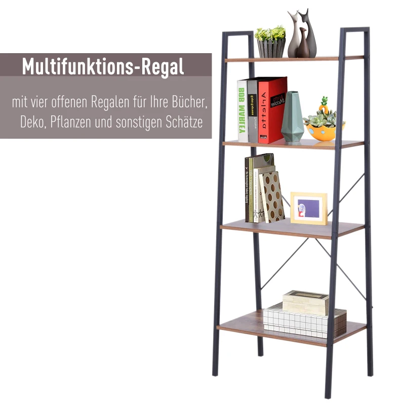 HOMCOM Standregal Leiterregal Stufenregal Bücherregal Blumenregal Holz Vintage 4 Fächer 60 x 37,5 x 145 cm