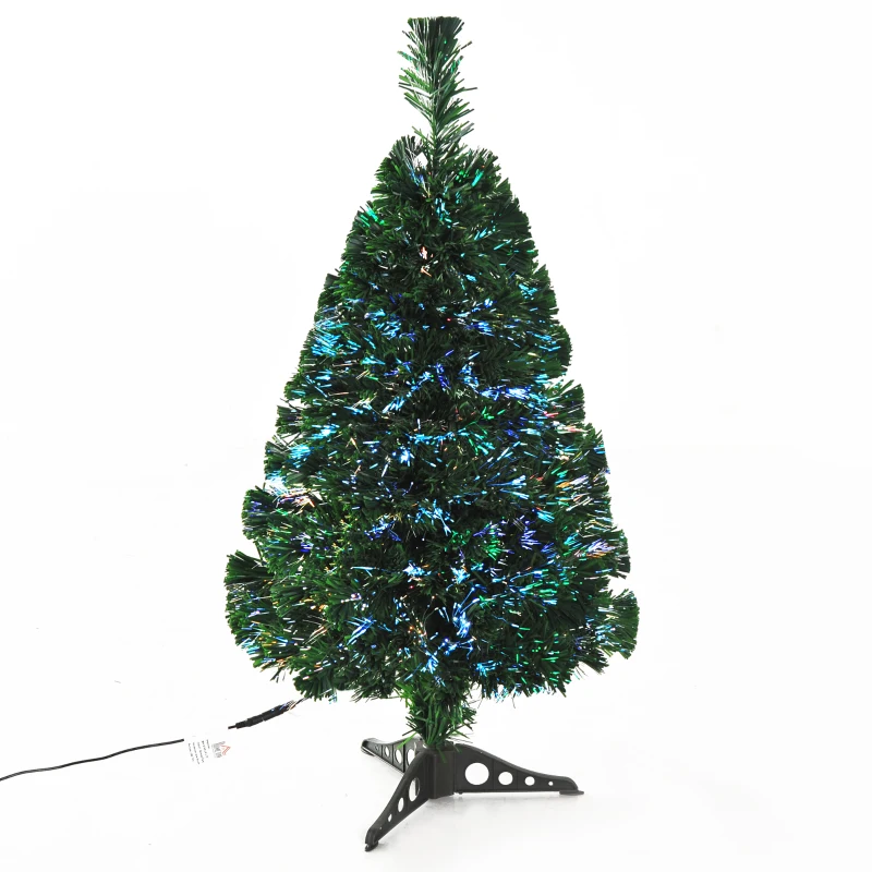HOMCOM Sapin de Noël Artificiel Lumineux 90H cm Fibre Optique Multicolore + Support Pied 90 Branches Vert
