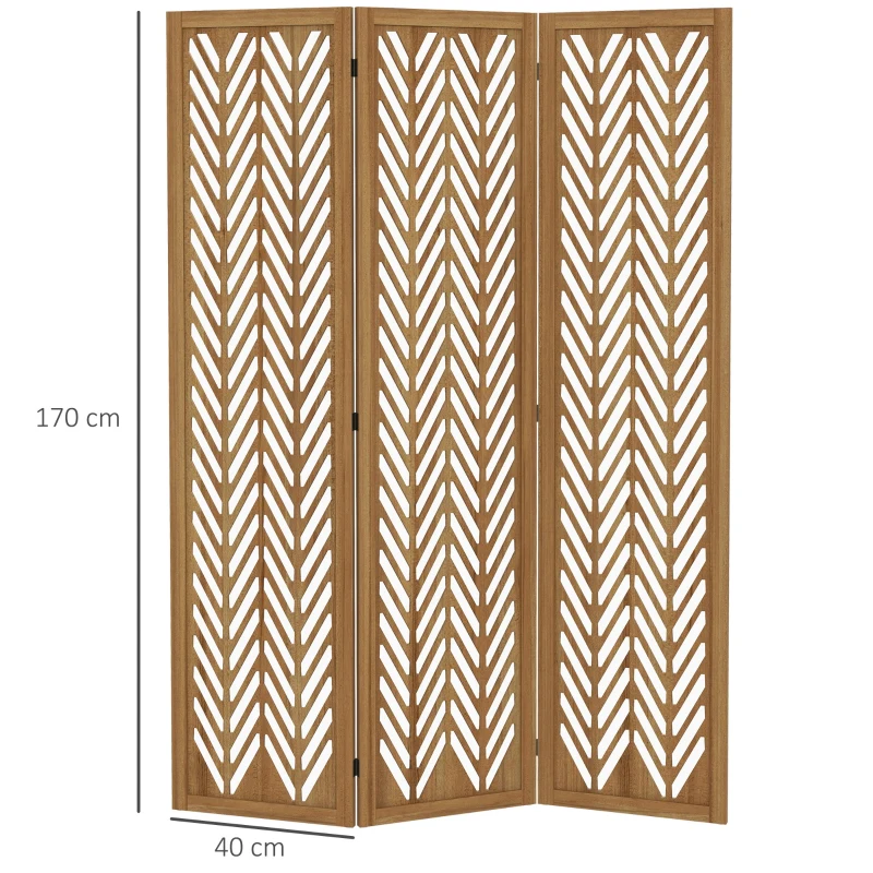 HOMCOM Separador de Ambientes Plegable de 3 Paneles 120x1,7x170 cm Biombo de Madera con Patrones Geométricos Natural