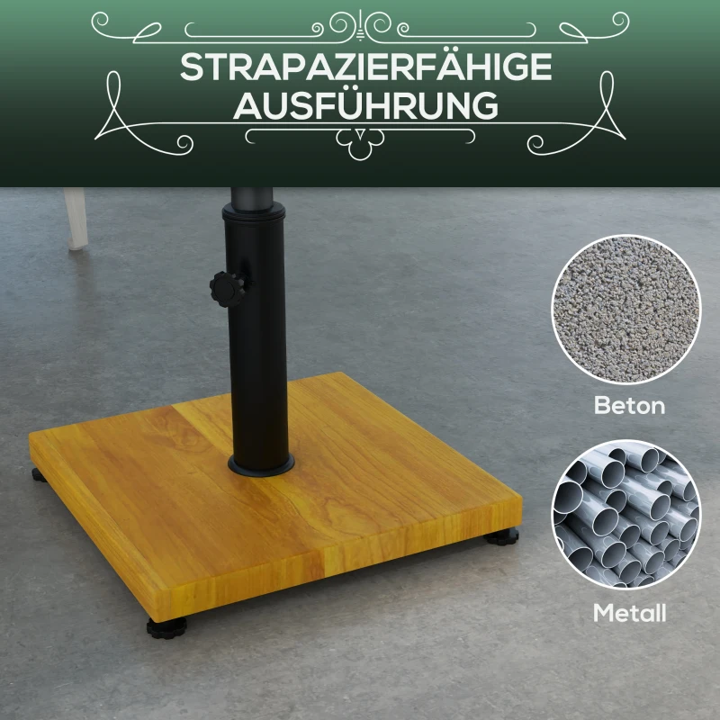 Outsunny Sonnenschirmständer, 25 kg, Holzoptik, Betonfüllung, wetterfest, Metall, Gelb