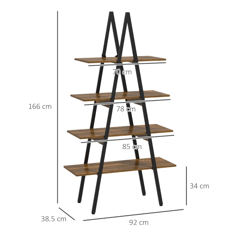 HOMCOM Scaffale Libreria 4 Livelli in Truciolato e Acciaio ad A