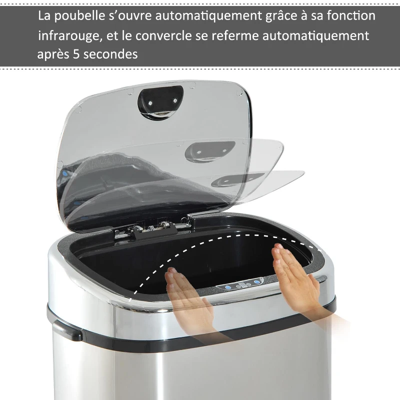 Poubelle automatique capacité 68 L chromée