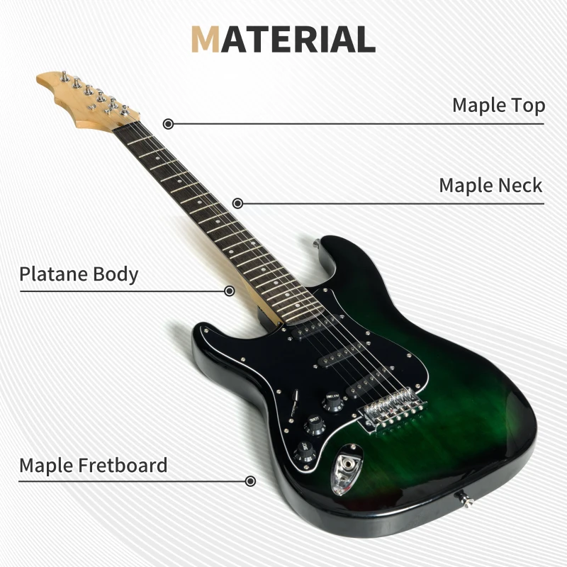 SPORTNOW Six-String Electric Guitar, with 15W Amplifier, Digital Turner, Picks, Shoulder Strap, Case Bag - Dark Green