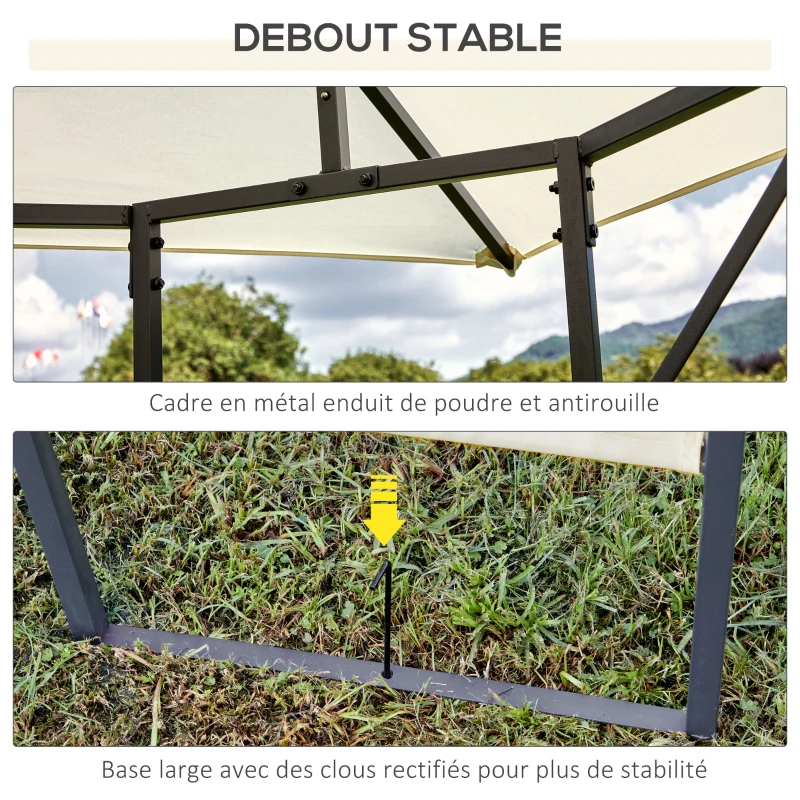 Outsunny Tonnelle Barnum pavillon de Jardin dim. 3L x 3l x 2,6H m métal époxy Toile Polyester Haute densité crème