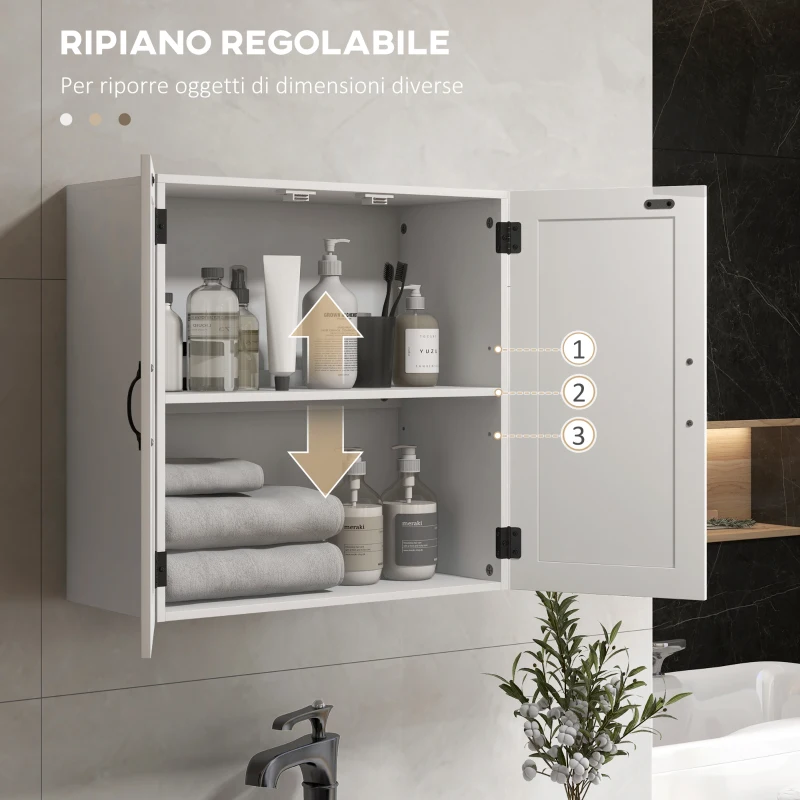 kleankin Armadietto Pensile Bagno in Legno Stile Country con Ripiano Regolabile, 60x30x60cm, Bianco