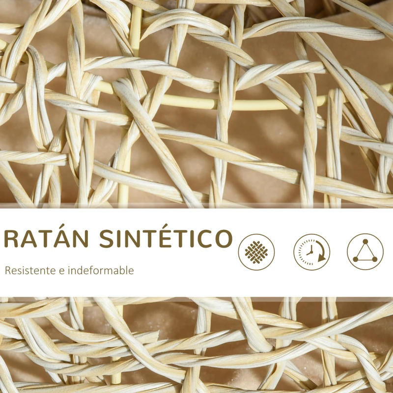 PawHut Cama para Gatos de Ratán 78x69x22 cm Cesta para Gatos Rolliza con Cojín Suave 3 Orificios de Acceso Túnel para Gatos Madera Natural