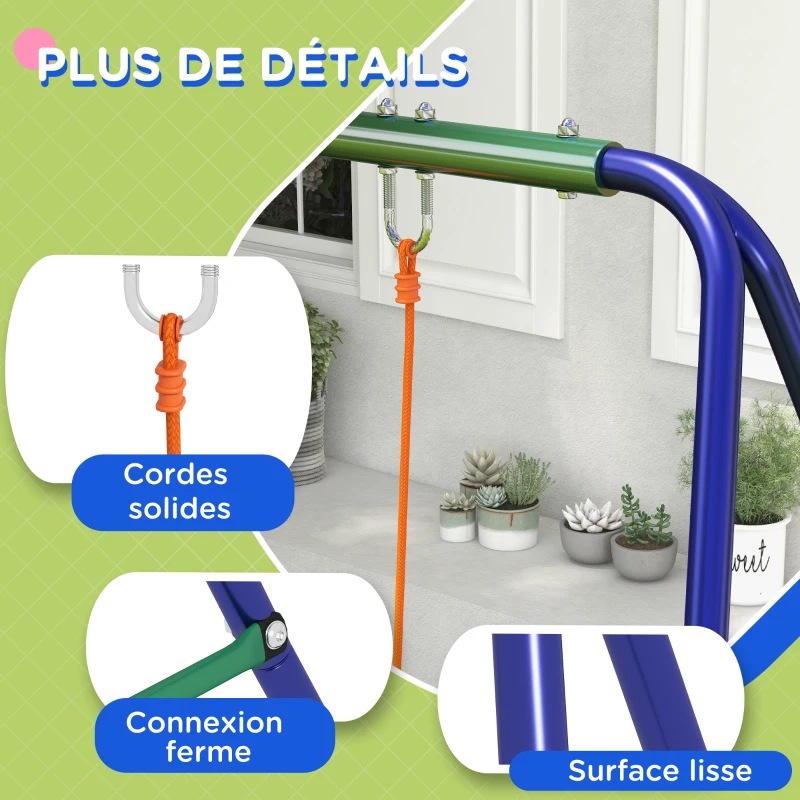 Outsunny Balançoire portique balançoire pour enfants avec 2 siège de balançoire structure en métal charge max. 90 kg multicolore