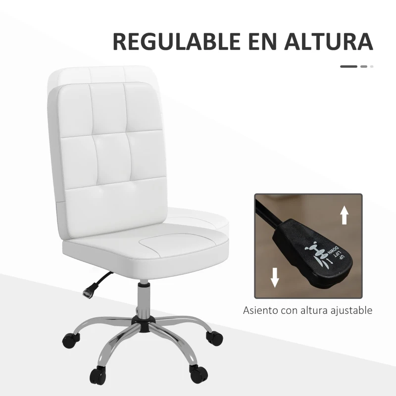 Vinsetto Silla de Oficina sin Brazos Silla de Escritorio Giratorio de Piel Sintética con Altura Ajustable 45x59x90-100 cm Blanco