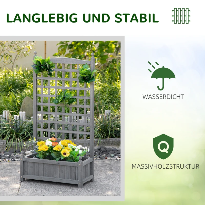 Outsunny Hochbeet Pflanzkasten mit Rankgitter Blumenkasten Rankkasten Rosenbogen mit  Rankhilfe für Kletterpflanzen Garten Holz Grau 64 x 28 x 120 cm