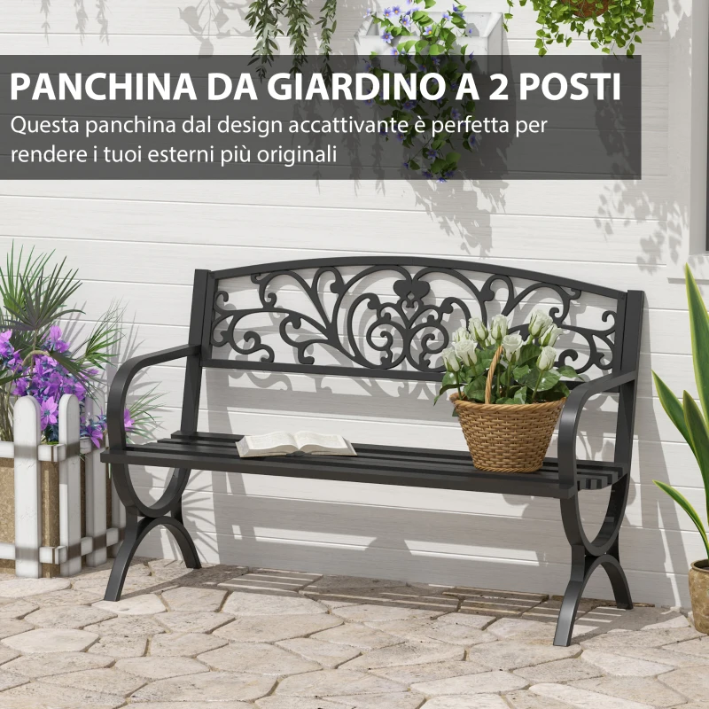 Outsunny Panca Panchina da Giardino Esterno Metallo, Ghisa 127 × 60 × 85cm Nero