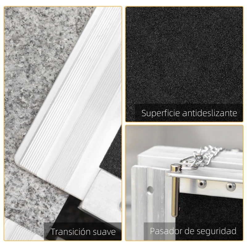 HOMCOM Rampa para Silla de Ruedas Plegable 122x73,5 cm Rampa Portátil de Aluminio Rampa de Umbral Antideslizante Negro