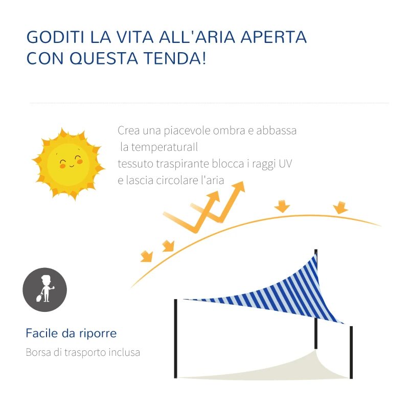 Outsunny Tenda da Sole Vela Ombreggiante Triangolare 5x5x5m Anti-UV e Traspirante in HDPE, Bianca e Blu