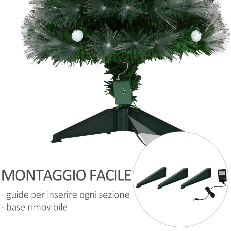 HOMCOM Albero di Natale Artificiale 90cm con Luci Incorporate e 90 Rami, Albero di Natale con Luci a LED e Fibre Ottiche, Base Pieghevole Rimovibile