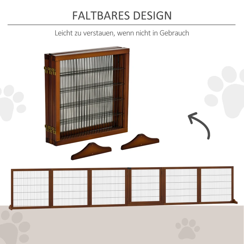 PawHut Absperrgitter für Hunde, klappbar, Kiefernholz, 432 x 36 x 70 cm, Kaffee(m-6)