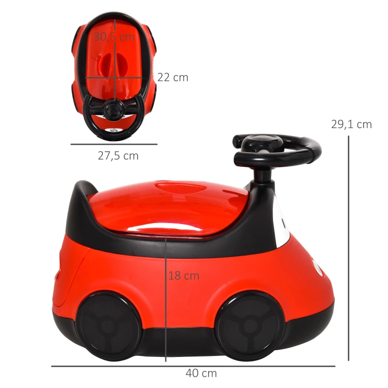 HOMCOM Orinal para Bebé de 6-36 Meses Orinal Infantil WC Aprendizaje Entrenamiento Portátil en Forma de Automóvil con Tapa y Volante Fácil de Limpiar 40x27,5x29,1 cm Rojo