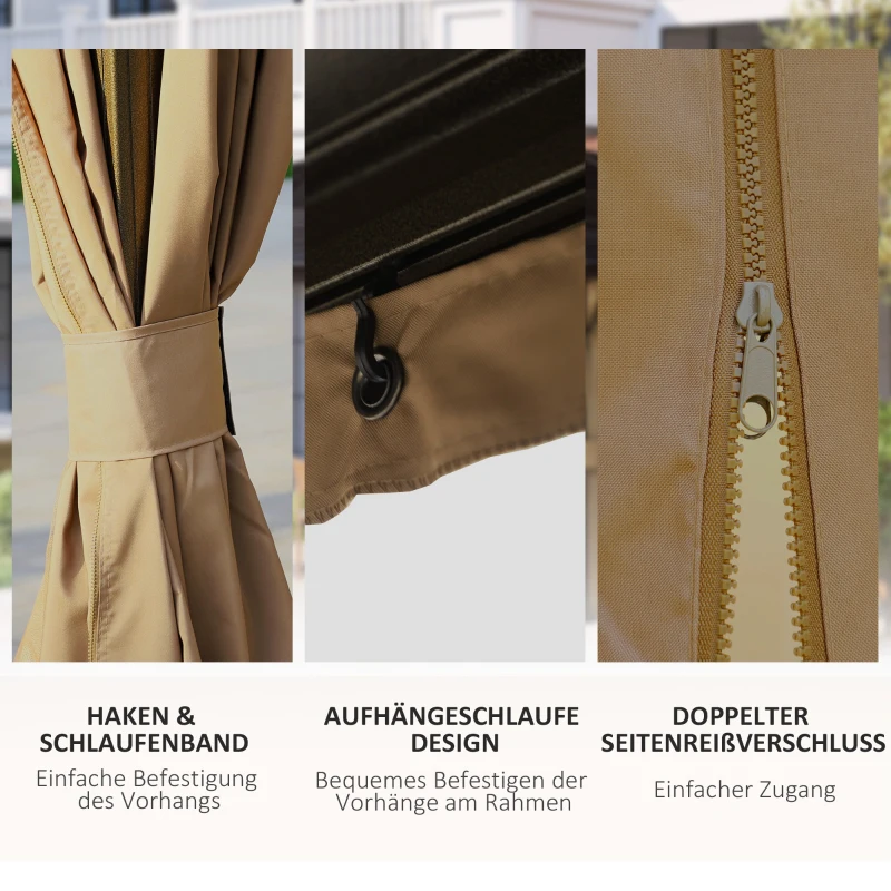 Outsunny Tuinpaviljoen, Feesttent, Evenemententent, 4 x Dubbele Zijwanden, Waterdicht, 2 Lantaarnhaken, ca. 4 x 3 x 2,8 m, Bruin