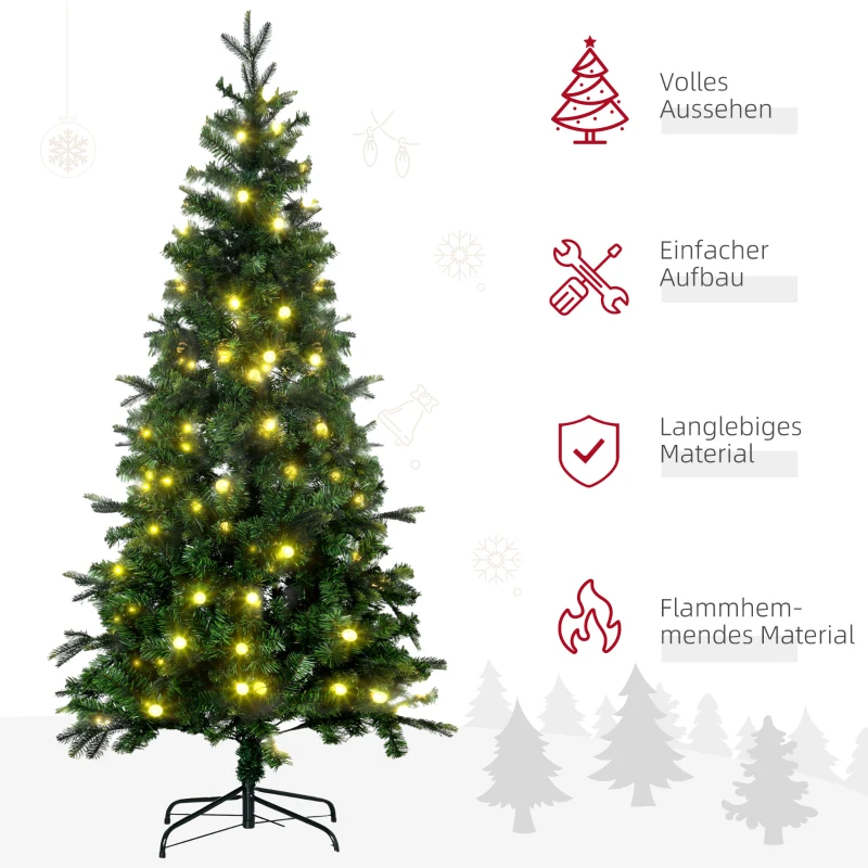 HOMCOM Weihnachtsbaum, Kunsttanne, mit Lichterkette, Standfuß, flammhemmend, Grün, Kunststoff, 86  x 86 x 180cm