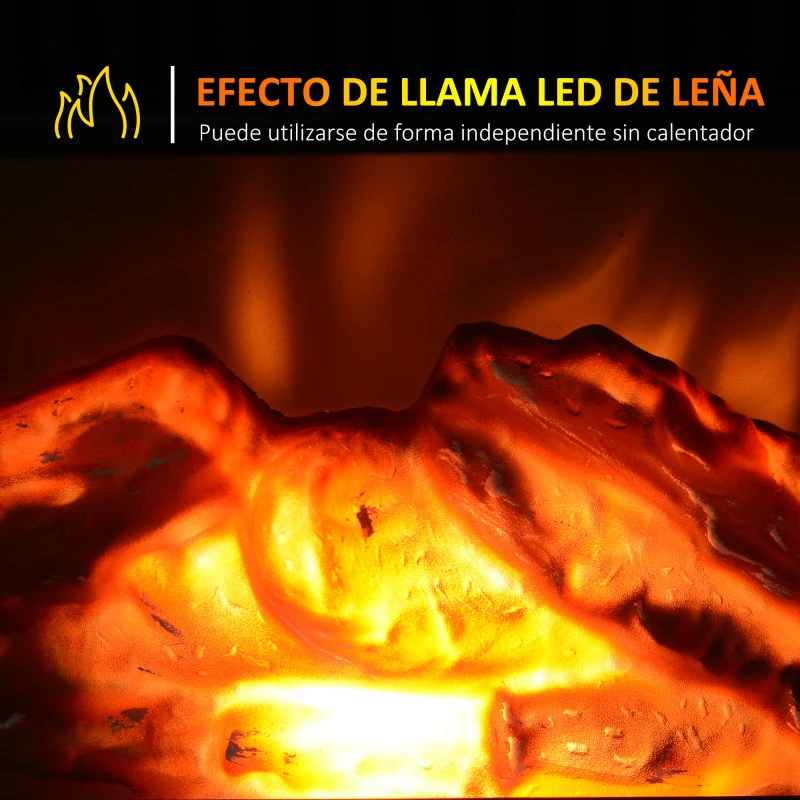HOMCOM Chimenea Eléctrica 600/1200W Chimenea Decorativa de Mesa Chimenea Portátil con Efecto Llama Realista Protección Contra Sobrecalentamiento para 10-15 m² 34x17x25 cm Negro