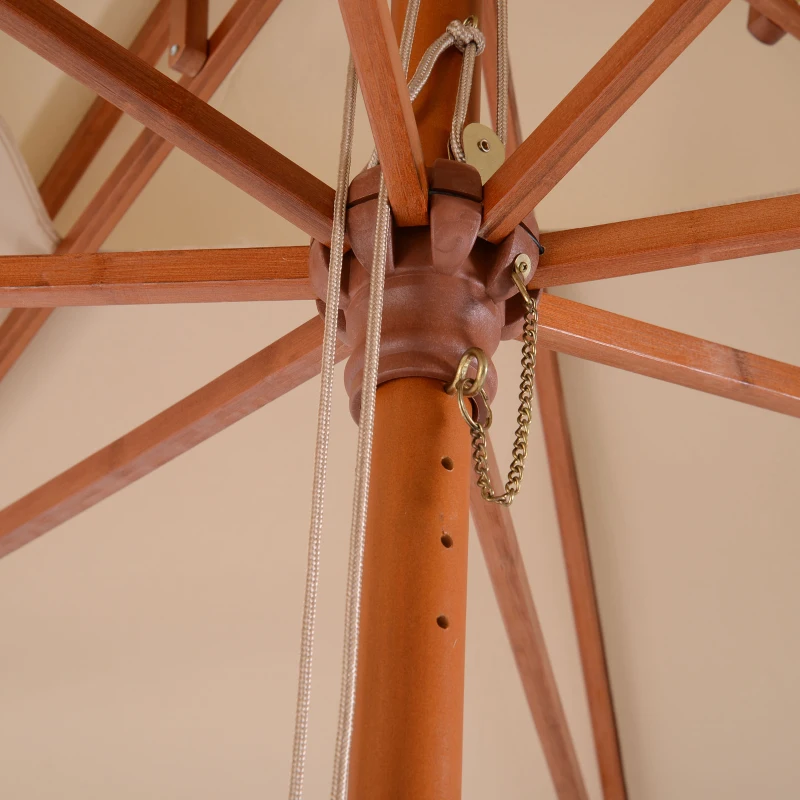 Outsunny Ombrellone da Giardino 3x3m con 8 Stecche in Bamboo e Copertura Parasole a 2 Livelli, Crema