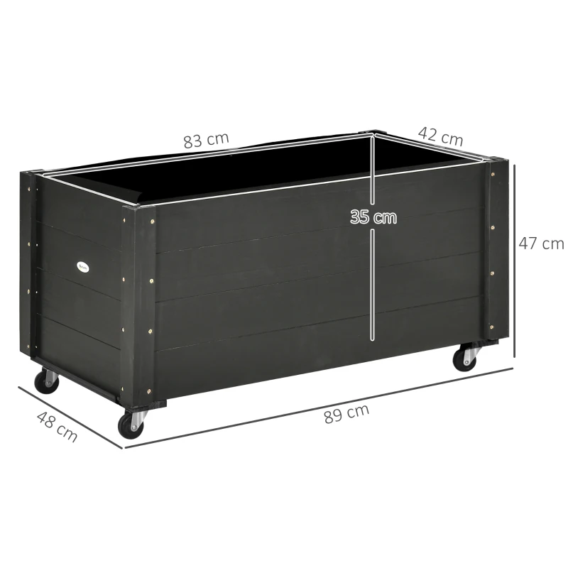 Outsunny Fioriera da Giardino con Foro di Drenaggio e Rotelle, in Legno di Abete, 89x48x47 cm, Nera
