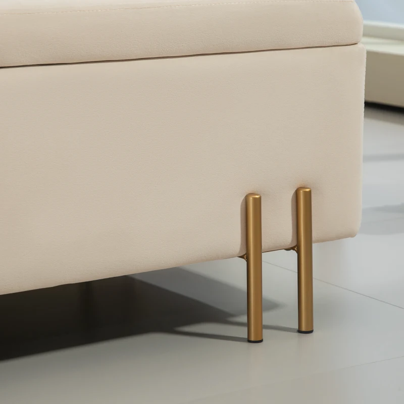 HOMCOM Polsterbank mit Stauraum, Truhenbank, Schaumstoff, Metall, Kautschukholz, 100 x 40 x 42 cm, Beige(m-9)