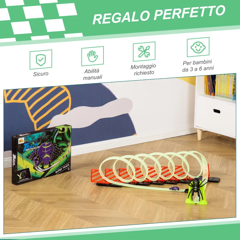 HOMCOM Pista per Macchinine con Effetti Luminosi e Automobilina, per Bambini da 3-6 Anni, 86x67x21cm