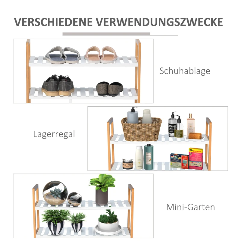 HOMCOM Schuhregal aus Kiefer, Schuhablage mit 4 Ablagen, Regal für Schuhe Stiefel, Schuhständer, Weiß, 68 x 26 x 78 cm
