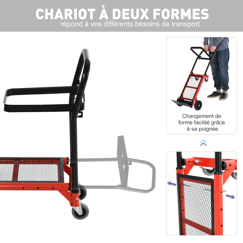 HOMCOM Chariot-Poubelle Chariot de Nettoyage Chariot de Transport Manutention Cadre en Métal 56 x 38,5 x 70,5 cm Noir Orange