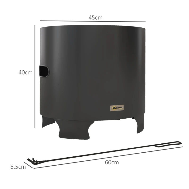 Outsunny Brasero sans fumée foyer à bois extérieur rond portable en métal avec tisonnier - diamètre 45 cm - noir