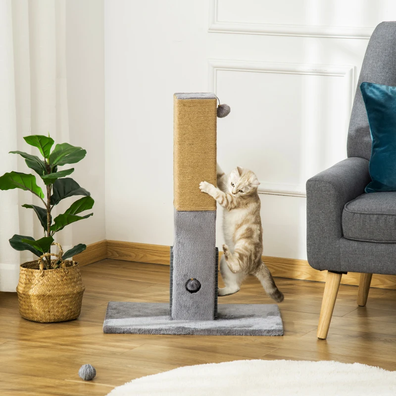 PawHut Kratzbaum für Katzen, Kratzsäule, 79 cm Katzenbaum mit Juteseil, inklusive Spielzeug, Plüsch, Grau