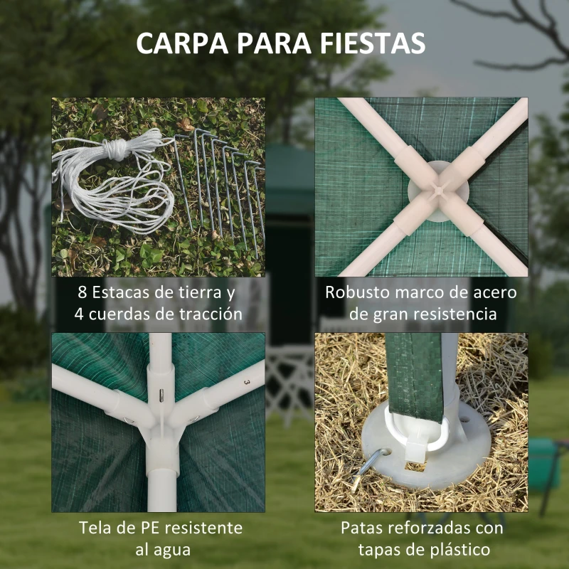 Outsunny Conjunto de 1 Carpa de Jardín 3x3 m Anti-UV Impermeable y 2 Paredes Laterales 3x2 m para Carpa 3x3 m y 3x6 m Verde