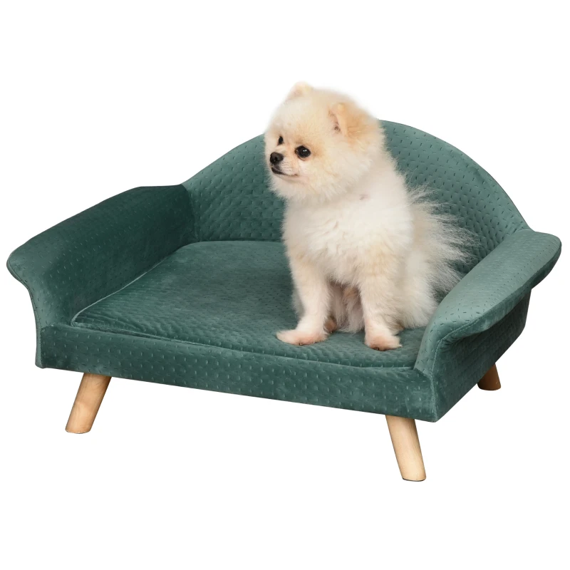 PawHut Divanetto per Cani e Gatti con Braccioli e Schienale, Cuccia di Design in Velluto 73x58x37cm Verde Chiaro