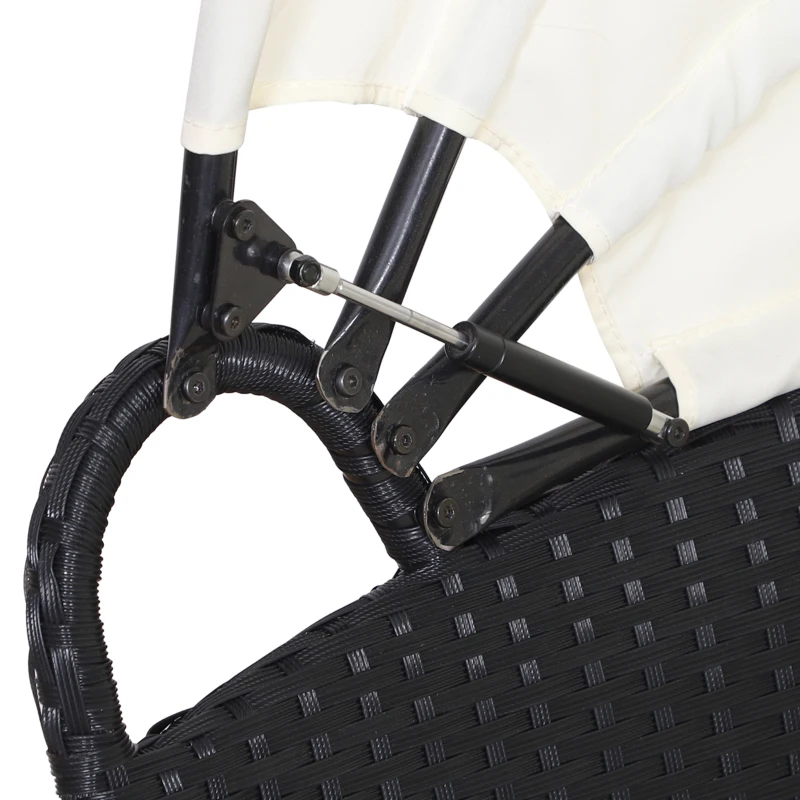 Outsunny Set 4 Pzi Divano Circolare da Giardino, Mobili Componibili Rattan Nero, Tettuccio e Cuscini Beige 180x175x147cm