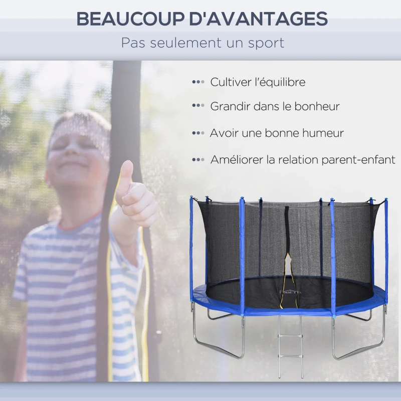 HOMCOM Trampoline rond Ø 366 cm avec filet de protection, capacité 150 kg pour adultes et enfants - bleu et noir